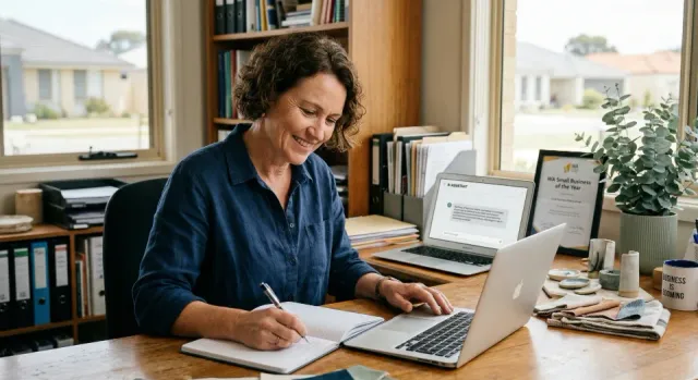 Business owner working confidently alongside AI tools on their laptop