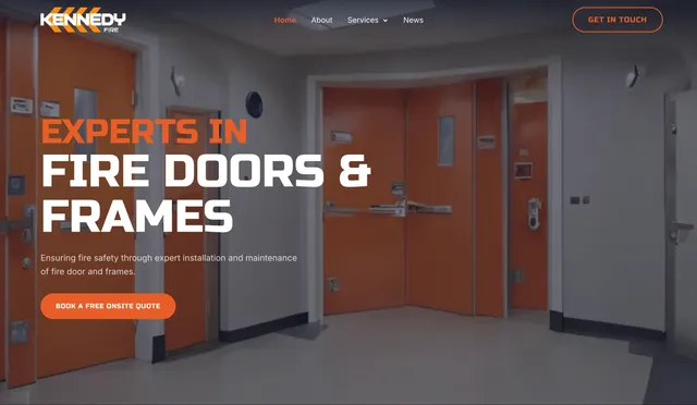 Kennedy Fire website homepage showcasing fire door compliance services