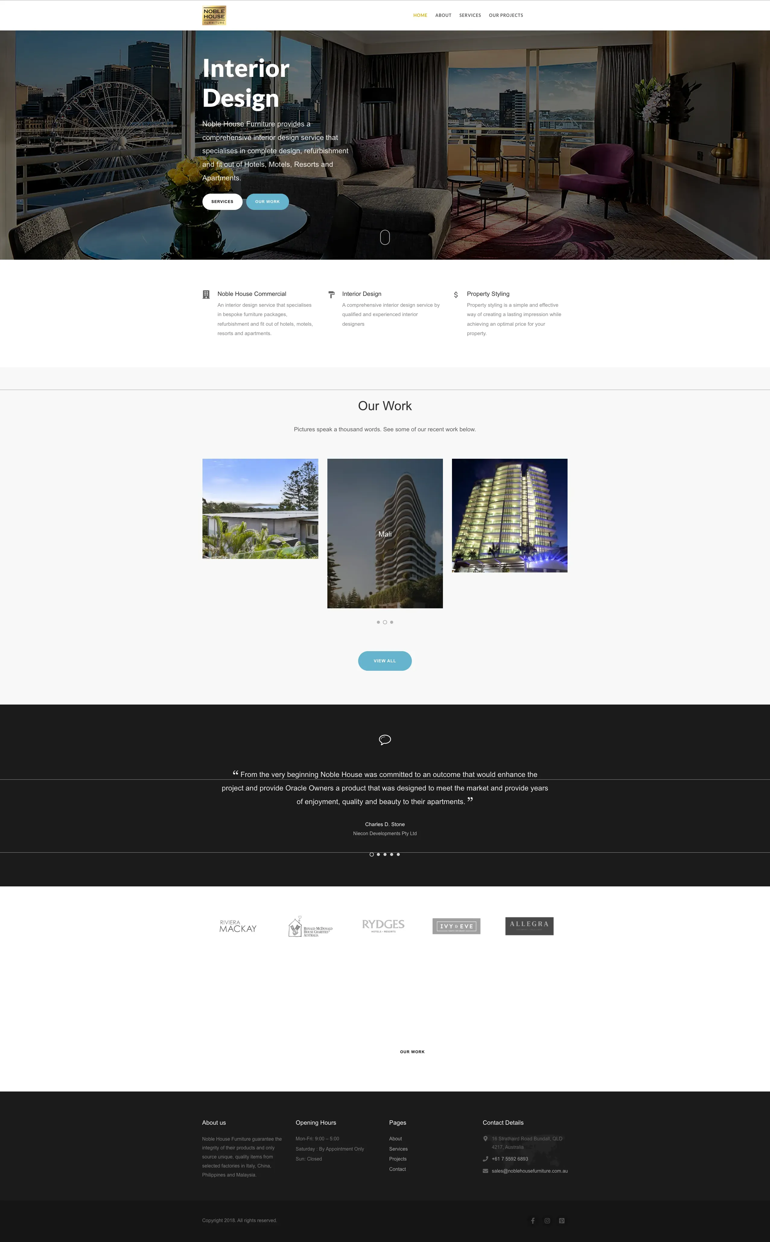 The previous Noble House website, a WordPress theme build with a four-item menu and projects shown as a small carousel
