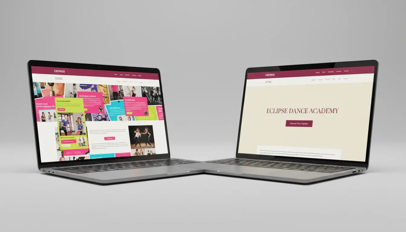 Side by side of the old pink WordPress site and the new Astro design
