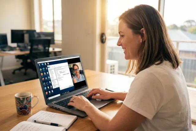 Customer in a remote tech support session with screen sharing