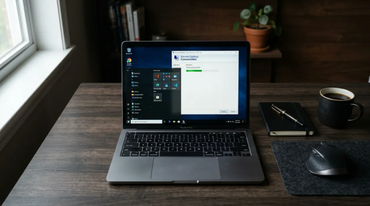 Remote tech support session on a laptop screen