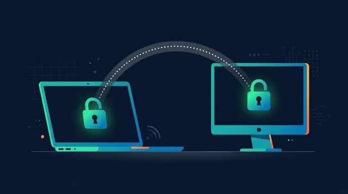 Secure remote connection diagram showing encrypted session