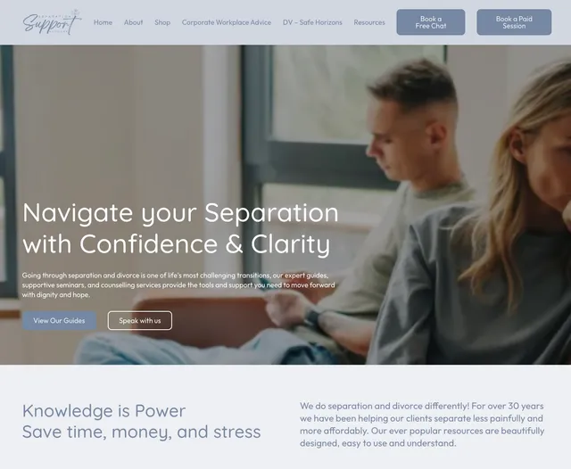 Separation Support Network website homepage showcasing support services for separation and divorce