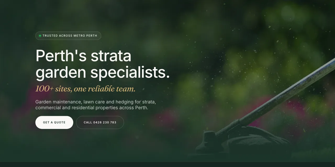 Swan Gardens Evolution website homepage showcasing Perth strata garden maintenance services