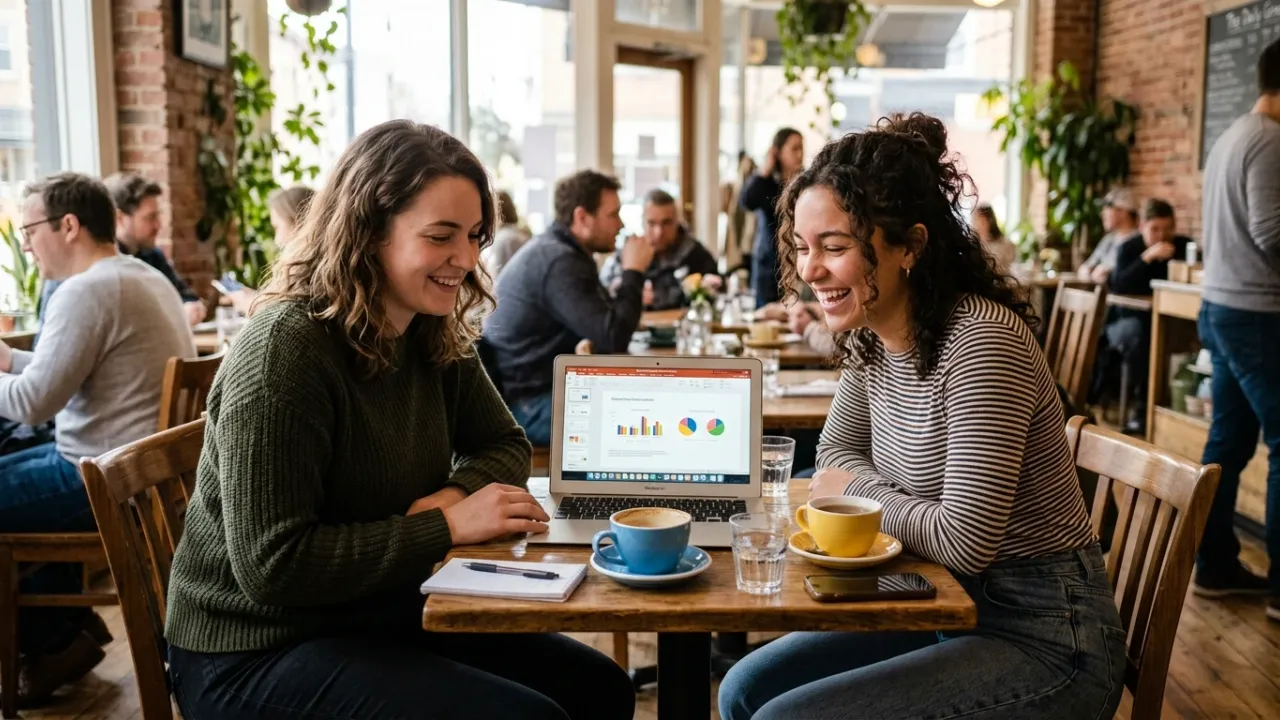 A web designer and small business owner planning a website together