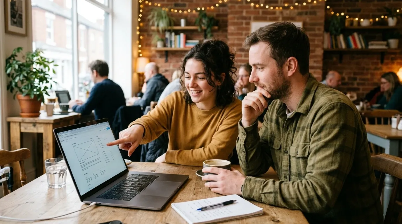Local Mandurah business owner discussing website updates with a technician